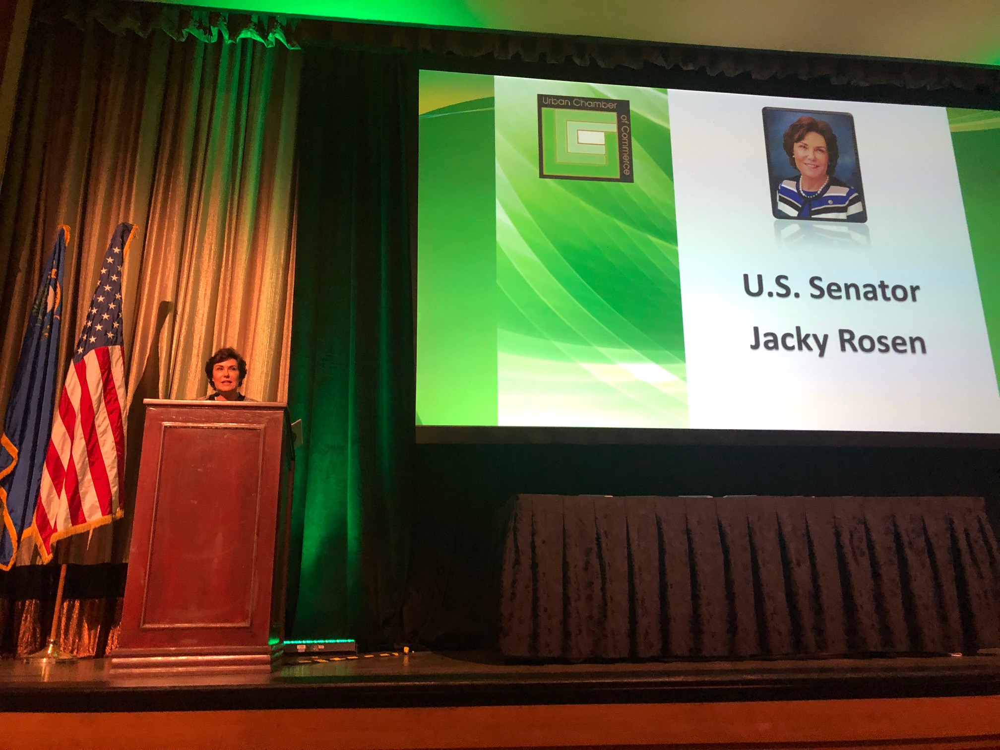 Senator Jacky Rosen speaks at the Urban Chamber of Commerce Women in Politics and Business Awards Luncheon.