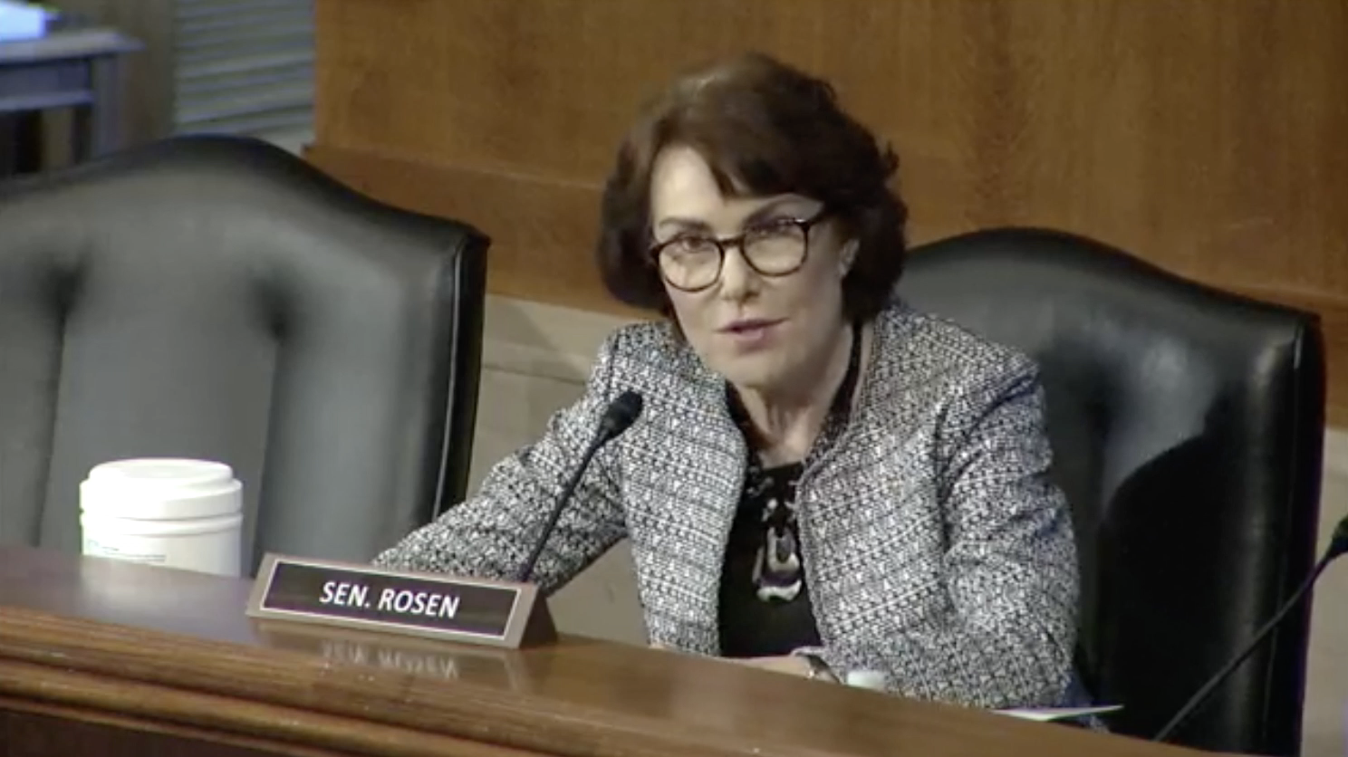 Senator Rosen asking questions at committee hearing