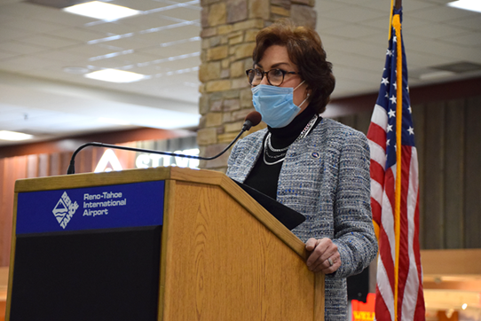 U.S. Senator Jacky Rosen (D-NV), one of the co-authors of the bipartisan Infrastructure Investment and Jobs Act, and Chair of the Senate Subcommittee on Tourism, Trade, and Export Promotion, visited Reno-Tahoe International Airport and met with the airport’s CEO and President Daren Griffin to hold a press conference discussing the importance of the Senate-passed, bipartisan Infrastructure Investment and Jobs Act for airports, her role as one of the bill’s co-authors and negotiators, and how the legislation